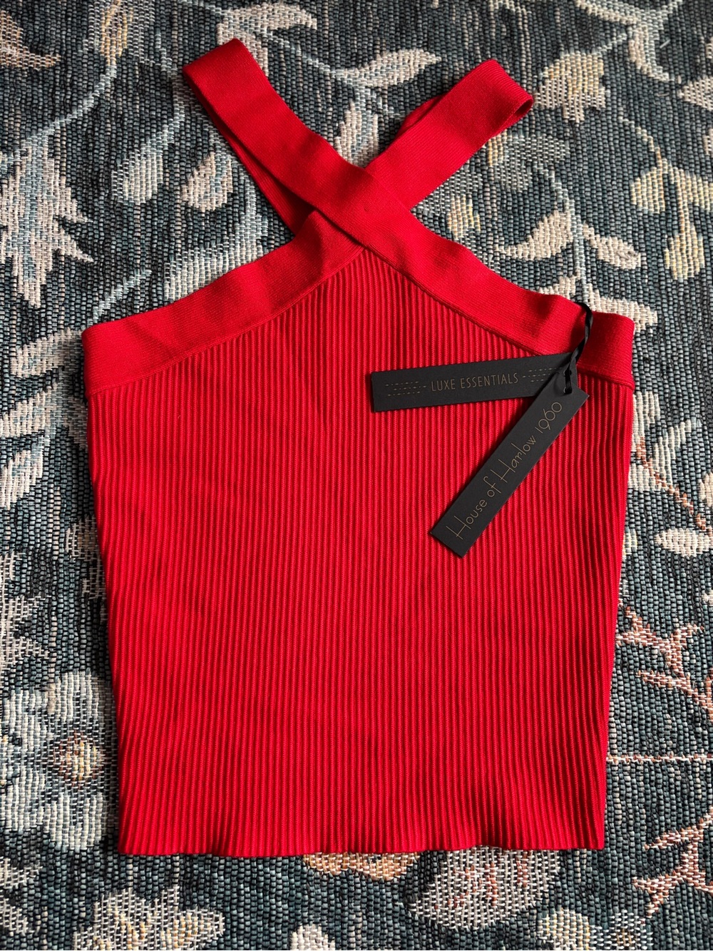 House of Harlow 1960 Red Ribbed Cross-Strap Top Size M